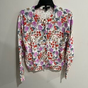 Ann Taylor Button-Front Floral Cardigan
